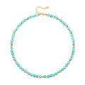 Aobei Pearl Gemstone Beaded Choker Necklace for Women Boho Turquoise/Cultured Freshwater Pearls/Garnet/Amazonite Jewelry - color: K Blue-green Round Turquoise