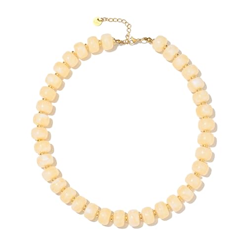 Chunky Beaded Statement Necklace for Women Trendy Colorful Boho Resin Bead Choker Necklaces Summer Handmade Jewelry Gifts Accessories - color: Beige -1
