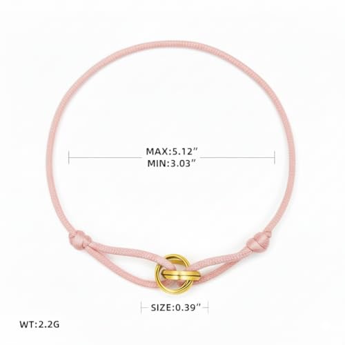 Red/Black/Pink String Bracelet for Protection and Good Luck, Adjustable Handmade Rope Bracelet with Gold/Silver Trinity Ring, Karma Friendship Bracelet for Women Men, Lucky Amulet Gift - color: Pink-gold