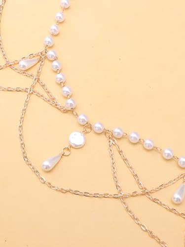 MODRSA Silver Gold Belt Chain Belt for Women Fashion Plus Size Pearl Waist Chains Metal Layered Gold Belts Chains no Tarnish Trendy Pirate Belly Belts for Women Dress Sun Moon Star Waist Jewelry - color: A1- Pearl - gold
