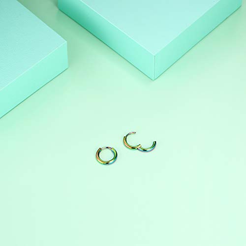 316L Surgical Stainless Steel Huggie Hoop Earrings 6mm 8mm 10mm 11mm 12mm 14mm Hypoallergenic Earrings Hoop Cartilage Helix Lobes Hinged Sleeper Earrings For Men Women - style: A07:6mm Rainbow(THK 2.0mm)