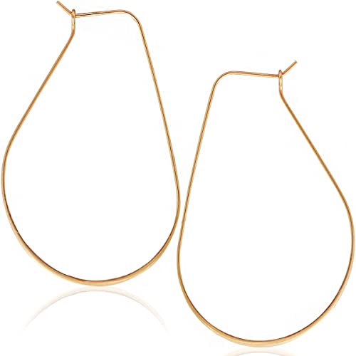 Oval Threader Hoop Earrings for Women - Lightweight Thin Teardrop Earring Hoops - 14k Gold, Rose or 925 Sterling Silver Plated - color: 2.3" inch - 18K Gold Plated