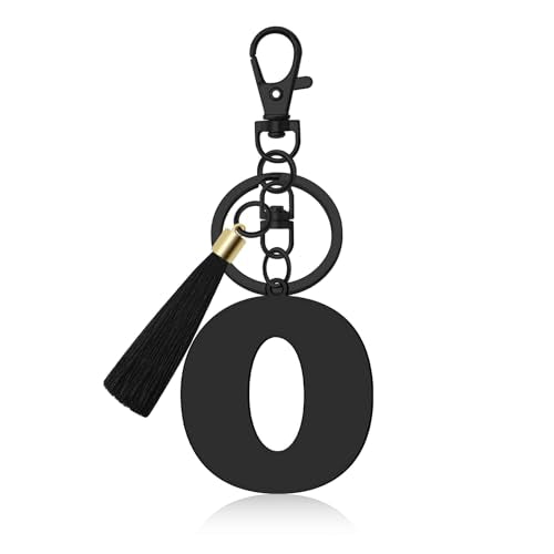 Oubaka Initial Monogram A-Z Keychain for Women, Cute Initial Letter Keychain with Tassel for Handbag Car Key Bag Keyring - color: Black-o