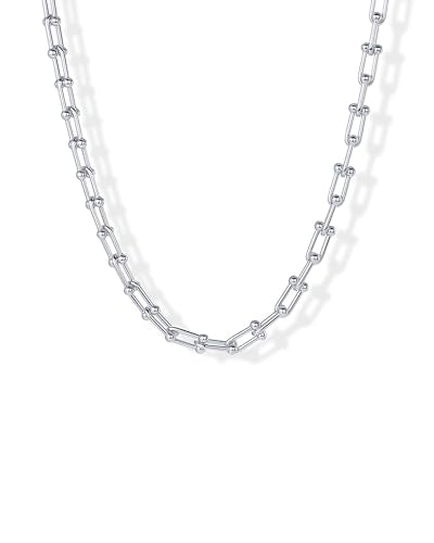 PAVOI 14K Gold Plated Chunky Chain Choker Necklaces for Women | Gold Statement Graduated Link Chain Necklace | Bold Oval Link Barbell Links Paperclip Chains - style: U-Shaped