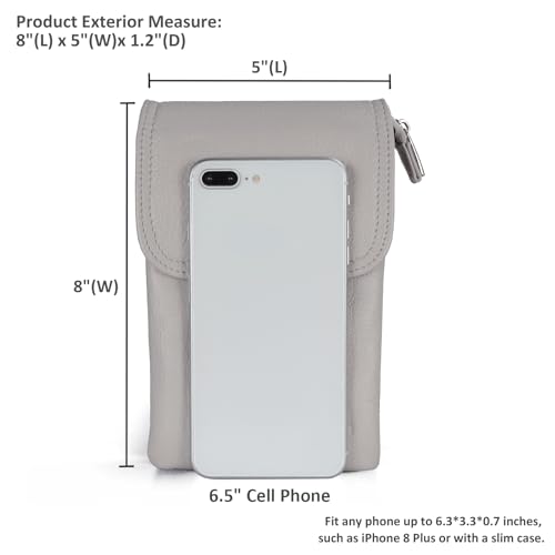 befen Genuine Leather Small Crossbody Bags for Women Cell Phone Bag Cross Body Purses,Silver Zipper - color: Beige Grey