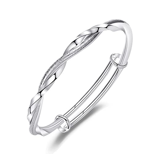 Sterling Silver Bangle Bracelets for Women,Fashion Jewelry Simple Adjustable 925 Silver Cuff Bangles for Women Mom Wife Valentine Mothers Day Gift - color: style-5