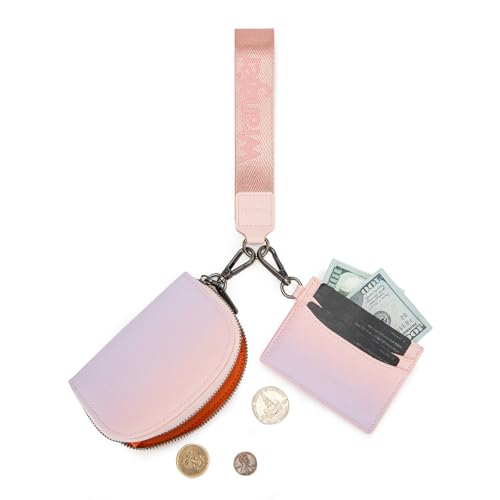 Wrangler KeyChain Wallet Wristlet Wallets for Women Dual Pouch Wristlet with Zipper Womens Credit Card Holder Wallet - color: A-Gradient Pink