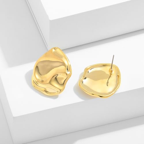 Irregular Gold Stud Earrings for Women Hammered Silver Stud Earrings Statement Geometric Earrings Vintage Gold Earrings - color: 03-Hammered gold earrings