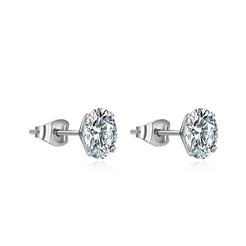 G23 Titanium CZ Stud Earrings for Sensitive Ears, Titanium Cubic Zirconia Stud Earrings for Women 3mm 4mm 5mm 6mm 7mm 8mm - size: 7mm