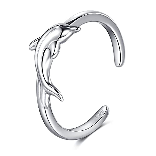 CHIC & ARTSY 925 Sterling Silver Open Toe Ring for Women - Lightweight Comfortable Yoga Toe Rings, Adjustable Stackable Toe Rings, Boho Coastal Vacation Beach Foot Jewellery - color: Dolphin/Silver