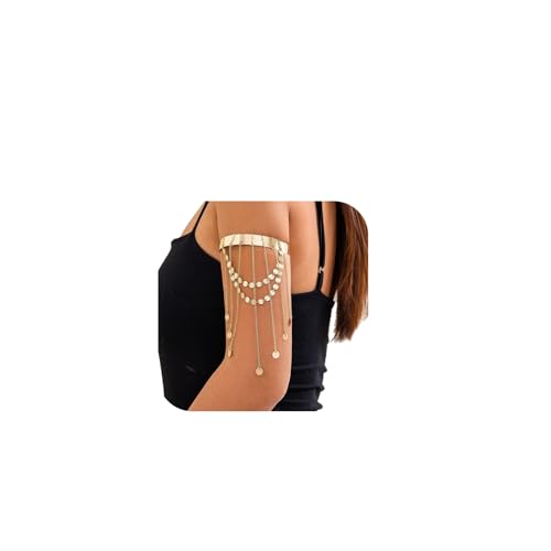 Simple Multi-layered Sequin Tassel Chain Upper Arm Bracelet Summer Beach Adjustable Open Arm Cuff Bangle Bracelets Bikini Armlet Body Jewelry for Women - color: Gold
