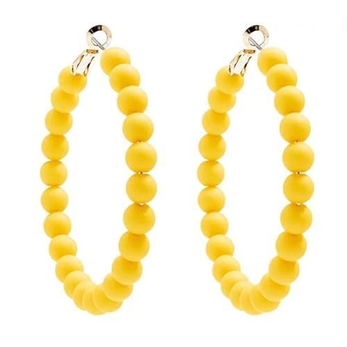 Bohemian Colorful Acrylic Resin Matte Beads Round Circle Hoop Drop Dangle Minimalist Chic Lightweight Earrings for Women Boho Geometric Beaded Statement Jewelry - color: yellow