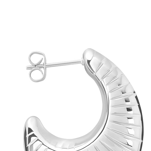 Amazon Essentials Plated Tailored Hoop Earrings - color: Silver, size: L: 1.29" X W: 0.45"