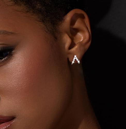 Gold Silver Earrings For Women,14K Gold/Silver Plated Hypoallergenic Stud Earrings For Women Trendy ,Minimalist Simple Unique Gold Silver Diamond Cubic Zirconia Stud Earrings Dainty Cute Jewelry Gifts - style: Diamond Stud-Silver