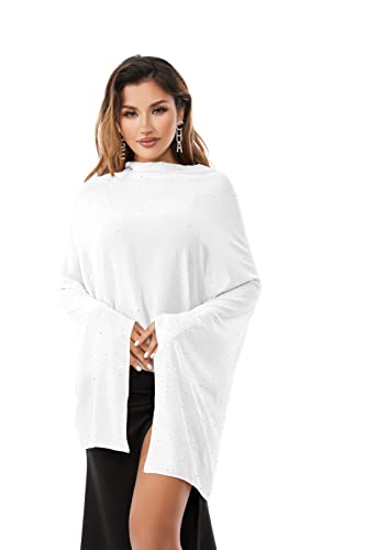 Shawls and Wraps for Evening Dresses Sheer Chiffon Women Elegant Soft Silky Sparkly Wedding Bridal Scarf - color: White C