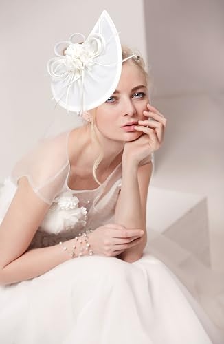 dressfan Fascinator Hat Headpiece Womens Vintage 20s 50s Headband for Derby/Wedding/Cocktail/Wedding/Tea Party - color: White