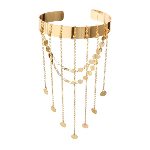 Simple Multi-layered Sequin Tassel Chain Upper Arm Bracelet Summer Beach Adjustable Open Arm Cuff Bangle Bracelets Bikini Armlet Body Jewelry for Women - color: Gold