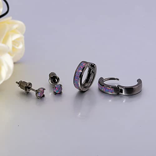 CiNily Huggie Earrings Opal Hinged Hoop Earrings Gold Plated Hypoallergenic Small Hoop Earrings for Women Teen Girls Men Sensitive Ears - color: Black Gold-Black Purple
