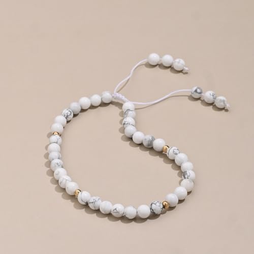 Softones 6mm Natural Stone Anklet for Women Gemstone Ankle Bracelets for Women Healing Energy Crystal Anklets Adjustable(8.5-10 Inches) - color: Howlite