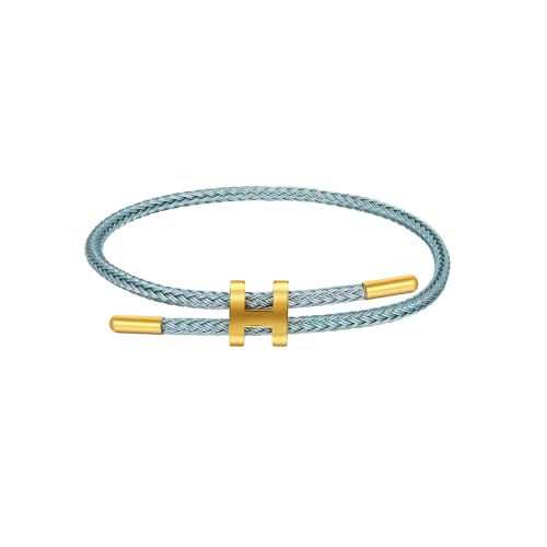 AIMADE Bracelets for Women Adjustable Charm Bracelet, 18k Gold-plated Buckle Design Titanium Steel Wire Rope Women's Gift Jewelry - color: peacock blue