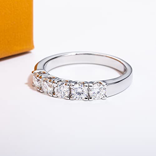 Moissanite Eternity Rings Wedding Bands D Color VVS1 Clarity Round Brilliant Cut 925 Sterling Silver 5/6 Stones Anniversary Band Rings for Women with Certificate - color: 5 Stones