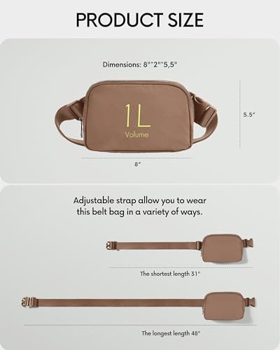 ODODOS Unisex Mini Belt Bag with Adjustable Strap Small Fanny Pack for Workout Running Traveling Hiking, Brown - color: Brown