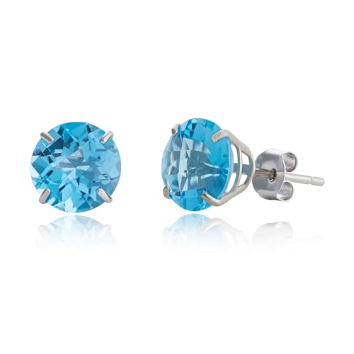 10k Gold 8mm Round Birthstone Stud Earrings for Women by MAX + STONE - color: Blue Topaz