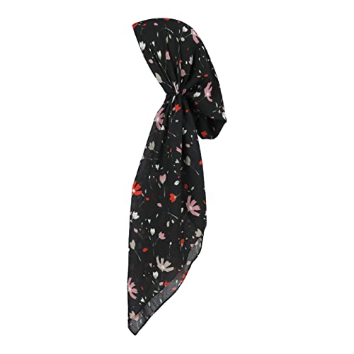 Pretied Head Scarves for Women Featuring Lightweight Crimped Material and Attractive - color: Floral Black/Burgundy