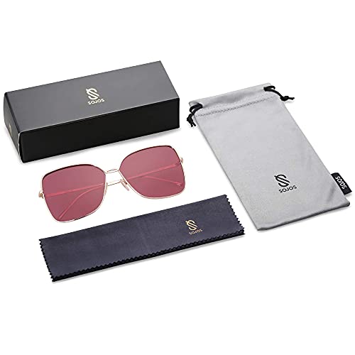 SOJOS Trendy Square Oversized Sunglasses Womens Mens UV400 Big Large Designer Shades SJ1082 - color: Shiny Gold/Burgundy