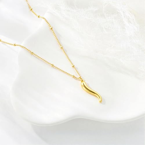M MOOHAM Gold Necklace for Women Non Tarnish - Dainty 14K Gold Plated Beaded Chain Small Pendant Necklaces Simple Pearl Circle Beads Teardrop Pendant Necklace for Women Trendy Jewelry Gifts - color: Italian Horn Pendant