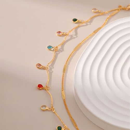 Yumikoo 18k Gold Plated Anklet Ankle Bracelets for Women - style: Colorful Round Pendant