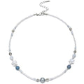 Beaded Necklaces for Women Summer Beach Beaded Necklace Bead Choker Boho Necklaces for Women Handmade Summer Jewelry Stainless Steel 18K Gold Plated - color: White & Blue-gray