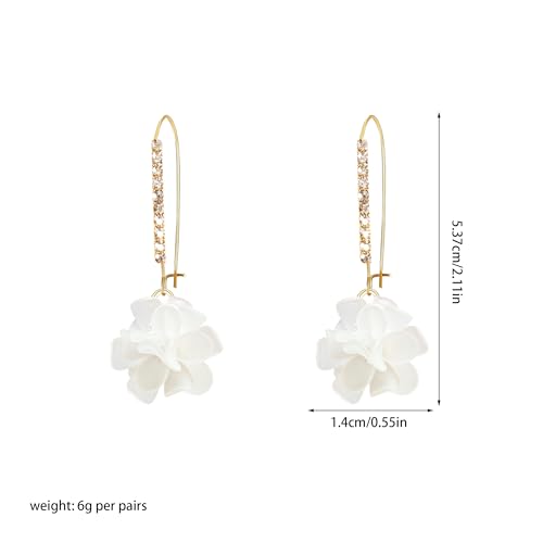 Boho Flower Dangle Earrings for Women Long Drop Resin Acrylic Tiered Petal Statement Earrings Handmade Lightweight Vintage Floral Chunky Drop Jewelry - color: White