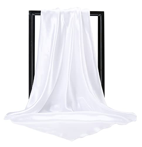 vabovin Satin Head Scarf for Women Solid Color, 35×35 in | Silk Feel Neckerchief, Hair Scarf, Fashion Bandana, Headscarf, Headband, Hair Wrap Sleeping, Daily Fashion Styling - color: 210 White