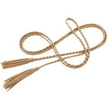 Women's Waist Belts Woven Tassels Chain Belt Skinny Rope Belt for Skirt Dress Boho Style - color: Kaki-1