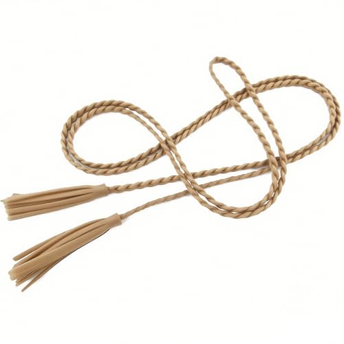 Women's Waist Belts Woven Tassels Chain Belt Skinny Rope Belt for Skirt Dress Boho Style - color: Kaki-1