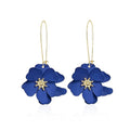 Bohemian Daisy Flower Matte Floral Long Petal Drop Dangle Earrings Layered Tiered for Women Chic Boho Wedding Jewelry - color: Dark Blue