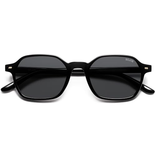 SOJOS Retro Square Polarized Sunglasses Womens Men Trendy 70s Thin Slim Shades Sunnies SJ2674 - color: Black Frame Grey Lens