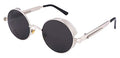 FEISEDY Retro Gothic Steampunk Sunglasses Round Metal Frame Punk Circle Inspired Shade Men B1857 - color: Silver/Grey