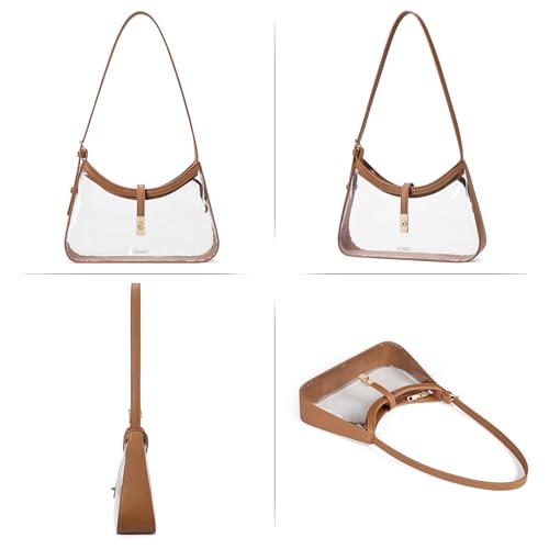CLUCI Clear Bag for Stadium Events, Clear Purses for Women, Shoulder Bag Hobo Handbag with Adjustable Strap - color: B-transparent With Brown-small