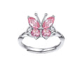 Bestyle 925 Sterling Silver Butterfly Ring Hypoallergnic Adjustable Birthstone Rings for Women Butterfly Jewelry Gifts for Anniversary Mothers' Day Birthday - color: 10.October (Rose Quartz)-Ring