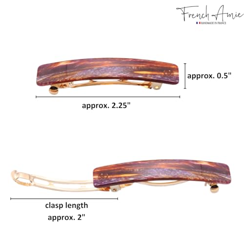 French Amie Small 2 1/4 inch Celluloid Handmade Hair Barrette No Slip Grip Durable Styling Women Hair Accessories Hair Clip for Girls, Made in France(Purple Touch) - color: Purple Touch