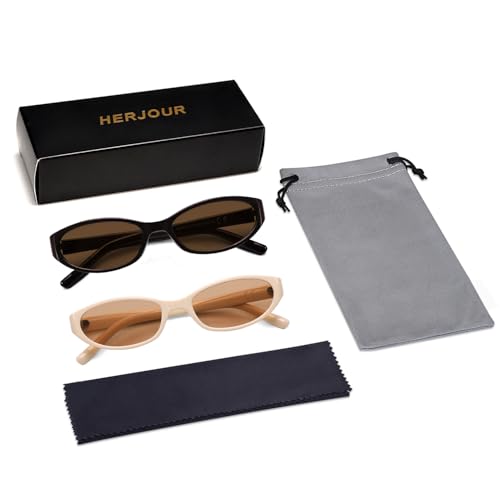 Retro Oval Sunglasses for Women Men Y2k Narrow Cat Eye Sunnies Skinny Shades AR82299 - color: B08 Chocolate/Brown+beige/Light Tea