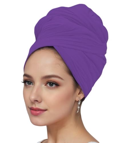 vabovin Head Wraps for Black Women Stretch Jersey Knit Turban Headwrap Solid Color Headscarf Headband Shawl - color: 19- Dark Purple