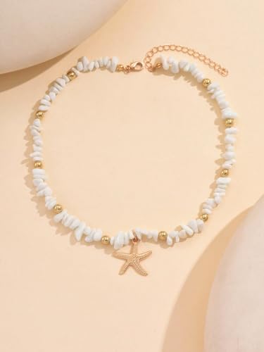 Layered Charm Necklace Boho Summer Jewelry Beach Vacation Gift for Women Surfer Accessories Gold-Filled Chain Summer Jewelry - color: F