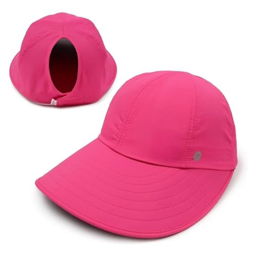 Ponyflo Sunblocker Wide Brim Hat, Patented Women’s Ponytail Sun Hat for Adults, UPF 50 Sun Protection - color: Hot Pink