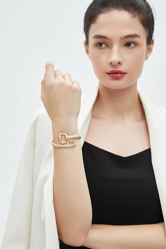 Gold Cuff Bracelet for Women Silver Beaded Bracelets Open Bangle Stackable Stretch Bead Bracelet Boho Jewelry Gifts for Wife Couple - style: Gold Cuff Bracelet