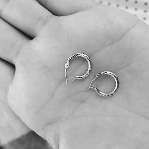 14k Gold Small Hoops Diamond-cut Engraved Hoop Earrings - color: White Gold
