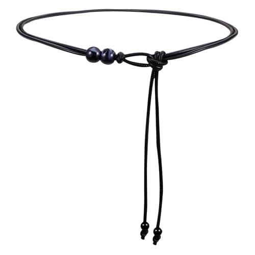 Womens Faux PU Leather Bead Rope Skinny Tie Belts for Skirt Dresses Jeans Pants Thin Dress Waist Belt - color: Black