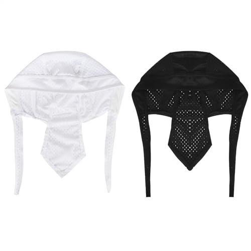 PURFUN Men Women Breathable Cycling Bandana Headscarf Adjustable Sweat Wicking Quick Dry Mesh Head Scarf Wrap Liner Skull Cap - color: Black+white